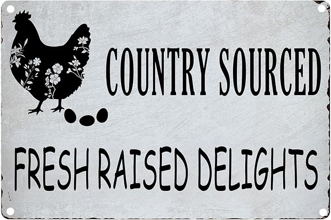 8x12-In Vintage Chicken Wall Sign – “Stroll Around See What You Find” Rustic Metal Art for Farmhouse Kitchen, Chicken Coop, Garden – Weatherproof Aluminum Decor, Funny Country Decor Gift - F
