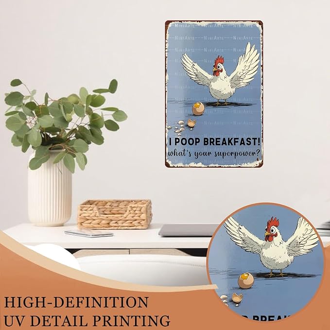 Funny Chicken Decorations for Kitchen Chicken Sign Chicken Gifts I Poop Breakfast Whats Your Superpower 8X12Inch