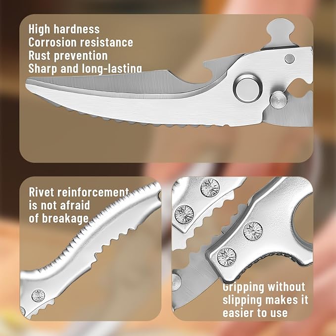 Vexrythm Heavy Duty Poultry Shears - Effortlessly Cut Chicken, Meat & Veggies with Non-Slip Handle, Safety Lock & Spring Loaded Design! Dishwasher Safe Kitchen Shears!