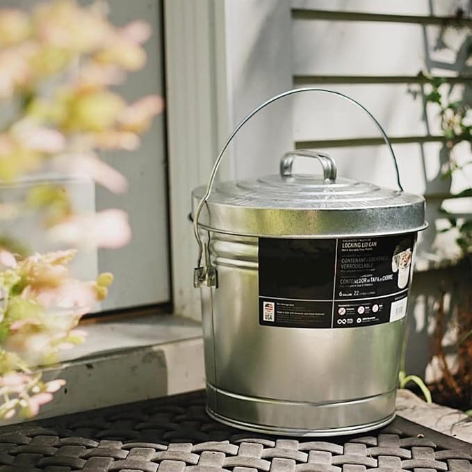 6-Gallon Galvanized Steel Storage Can - Airtight Locking Lid Metal Container for Pet Food, Dry Goods & Pantry Staples, Rust-Resistant Indoor/Outdoor Design