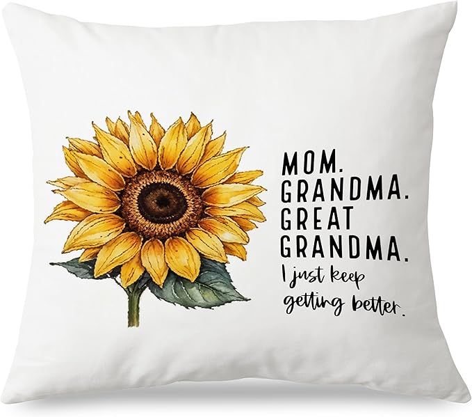 Mom Grandma Great Grandma Gifts Pillow Covers 18x18, Best Great Grandmother Gifts for Mother's Day, GG Baby Announcement Floral Throw Pillow Covers for Home Bedroom Living Room