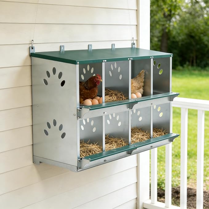 8 Compartment Metal Chicken Nesting Box, Roll Out Hen Laying Box for Easy Egg Collection, Wall Mount Poultry Nest Box for Backyard Chickens, Green, 42.72" L x 16.34" W x 26.38" H