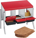 Chicken Nesting Boxes, Metal Rollaway Chicken Nest Box with Rollout Egg Collection, Removable Tray & Nesting Pads, Egg Laying Box for Chicken Coop Hens, Wall Mount or Standing, 3 Compartments, Red