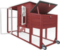 PetsCosset 75" Chicken Coop Backyard with Wheels Nesting Box Waterproof Removable Tray and Ramp Large Hen House for 1-4 Chickens