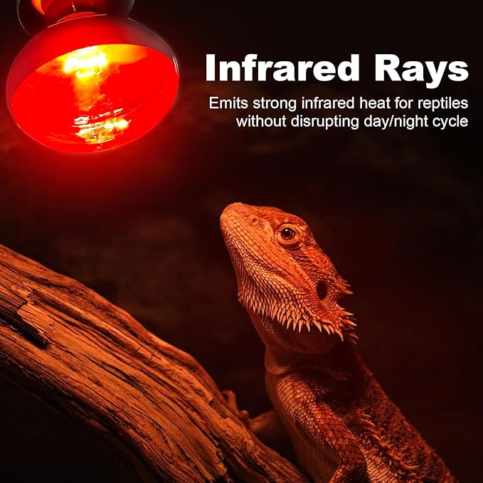 2 Pack Infrared Heat Lamp Bulbs, 100W Reptile Heat Emitter Infrared Basking Spot Light, Red Heat Lamp for Chickens Coop Reptile Pets Brooder Use