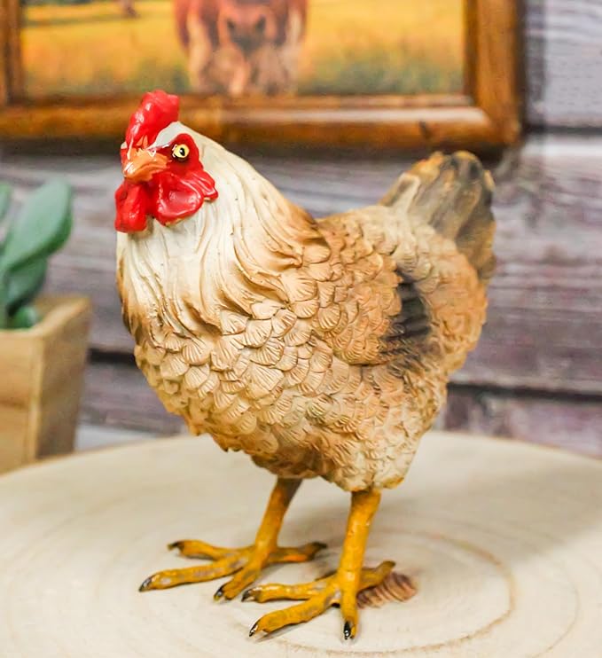 Ebros Gift Rustic Western Country Farm Light Brown Chicken Hen Figurine 4.5" Tall Chickens Roosters Kitchen Desktop Shelf Mantel Decorative Accent Sculpture in Vivid Colors