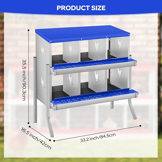 Chicken Nesting Box with Bracket Legs, 6 Compartment Nesting Boxes for Chickens, Chicken Laying Boxes to Protect Eggs, Easy to Clean & Install