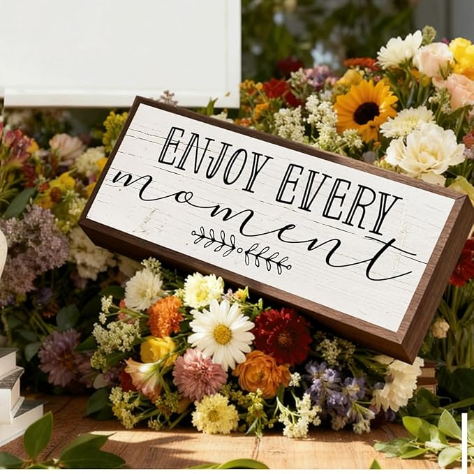 Inspirational Wood Decors, Enjoy Every Moment Sign, Decorative Wooden Wall Plaque, Wall Decor Art, Home Decor for Living Room, Housewarming Gift 9.5x3.1x1 inches