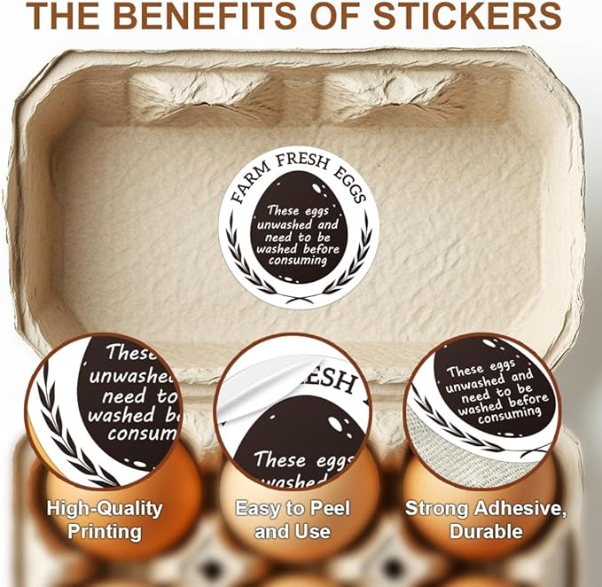 320 Pcs Egg Carton Labels, 2 Inch Round Farm Fresh Egg Sticker PET Adhesive Egg Packaging Sticker for Box Container Carton Farm Supplies