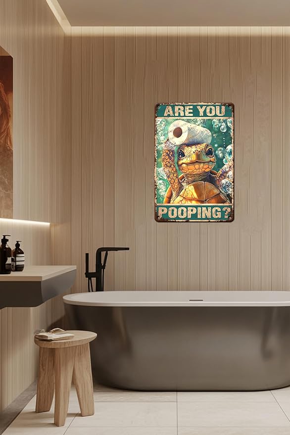 Vintage Bathroom Ocean Turtle Metal Sign Bathroom Ocean Turtle Toilet Novelty Metal Poster Home Kitchen Aluminium Sign Art Wall Decor 12x8 Inch