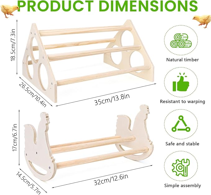 2Set Wooden Chick Perch, Chicken Rocking Roosting Bar, Chicken Perches Roosting Bar for Chicks, Birds, Parrots
