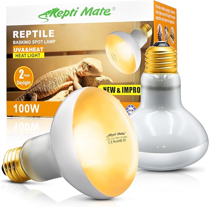 2Pack Reptile Heat Lamp Bulbs, 100W Reptile Heat Emitter Basking Spot Light, UVA Daylight Heat Lamp Bulbs for Chickens Coop Reptiles Pets Brooder Use