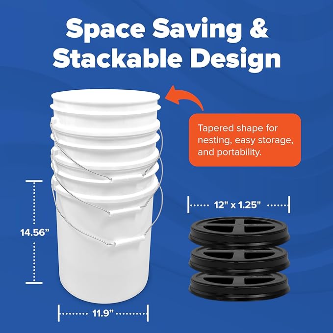 ePackageSupply 5 Gallon White Bucket with Black Gamma Seal Screw on Airtight Lid | Made in USA | Food Grade | Heavy-Duty HPDE Plastic | Durable 90 Mil Pail | Easy Stack and Store | BPA Free (3 Count)