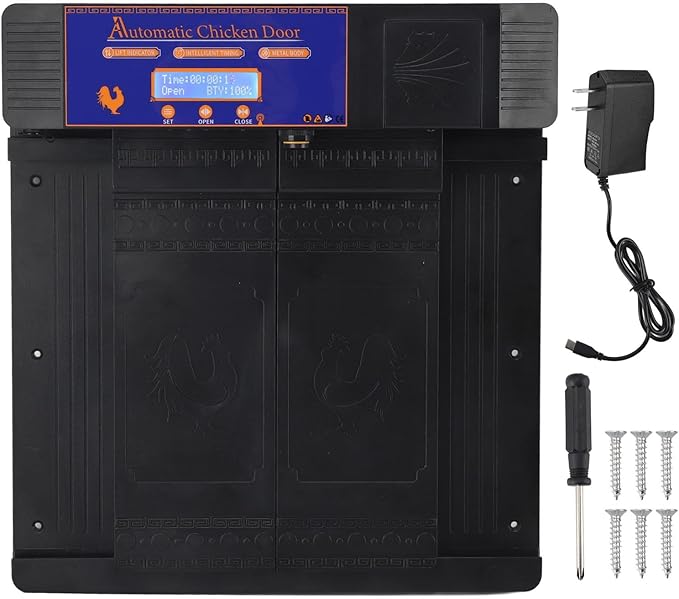 Automatic Chicken Coop Door Opener with Timer and Manual Mode Double Open Type LED Display Infrared Sensor Anti Pinch for Chicken Duck Goose Poultry Farm (US Plug)