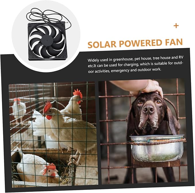 VANZACK 1 Set Solar Powered Fan for Chicken Coop Small Cooling Fan for Pet House Portable Outdoor Use for Greenhouse and Livestock Farm