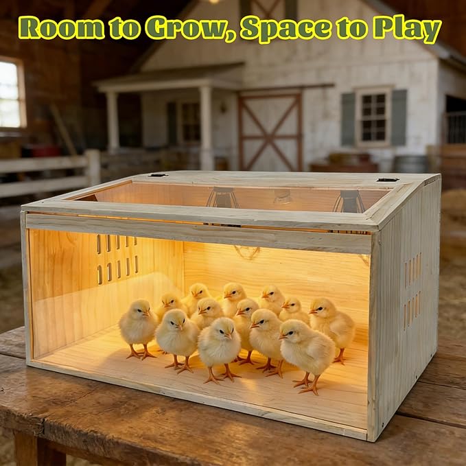 19-Piece Large Chicken Brooder Box 32", All-in-One Kit, Brooder Box with Heat Lamps, Pee Pads, Thermometer, Cleaning Tools, Brooder for Chicks, Quail, Hamsters, Up to 35 Chicks Capacity, Pattern B