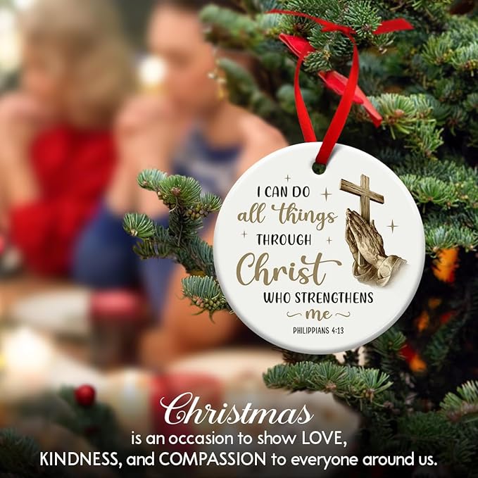 Christian Christmas Hanging Ornaments, Christ Ornament with Praying Hands, Religious Bible Gifts for Women, Men - Baptism Decorations