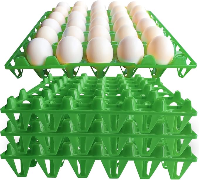 5PCS Egg Flats, Green Plastic Chicken Egg Cartons Stackable & Reusable Egg Crates Holder Trays for Storage Transportation (30 Eggs/Tray)