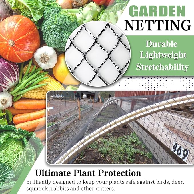 Bird Netting，7.5 x 65 FT Garden Netting Bird Net for Chicken Coop, Poultry Netting Fence for Fruit Trees, Plants and Vegetables Against Birds, Deer, Squirrels and Other Animals