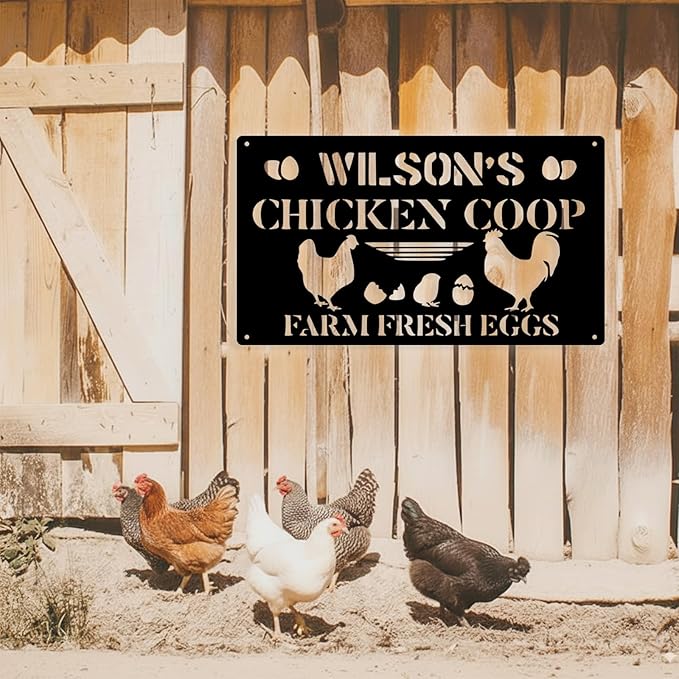 Custom Chicken Coop Metal Sign, Personalized Chicken Coop Sign for Outside, Custom Metal Hen House Farm Signs, Chickens Hen House Farmhouse Wall Art Decor