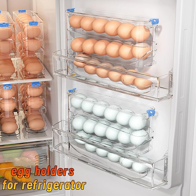 Egg Container for Refrigerator Clear Stackable Egg Holder for Kitchen Storage and Organization (Dark Brown, 3 Tier)