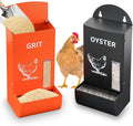 2Pack Automatic Chicken Grit & Oyster Shell Feeder with Rain Cover, Gravity-Fed Metal Poultry Feeder Trough for Coop, Outdoor Use