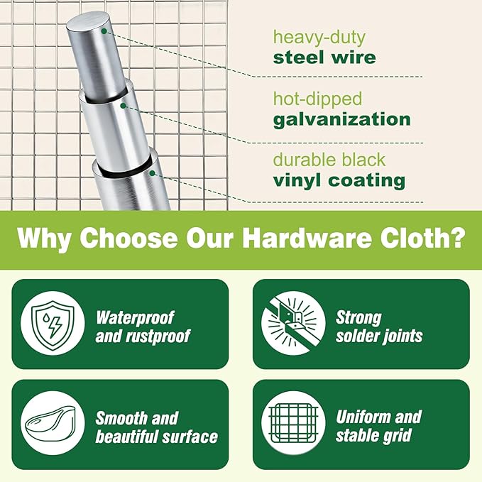 36" x 50' Hardware Cloth - 19 Gauge Heavy-Duty 1/2 Inch Welded Chicken Wire, Hot-Dipped Galvanized Mesh for Chicken Coop & Garden Fencing