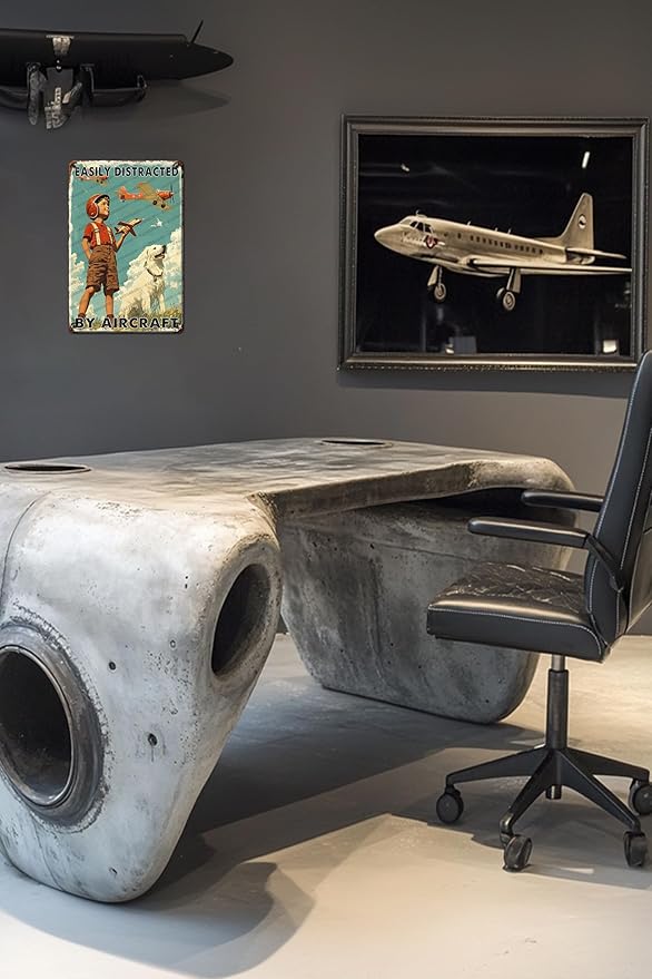 Airplane Decor Aviation Wall Art Vintage Airplane Metal Tin Sign Easily Distracted By Aircraft Retro Plane Poster For Home Bar Garage Man Cave 12x8 Inch