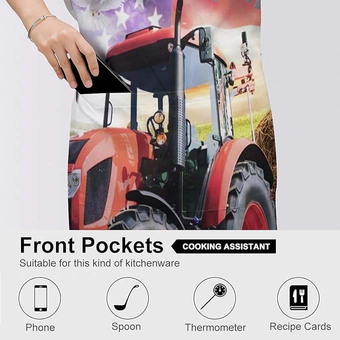 Vintage Watercolor Old Tractor Kitchen Apron, Oil Painting Western Farmhouse Harvest Farm Sunflower Tractor Apron