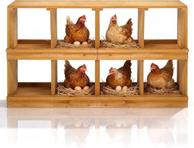 VINGLI Chicken Nesting Boxes, Wooden Nesting Boxes for Chickens, Egg Nesting Box for Hens, Chicken Coop Laying Boxes (8 Compartments)
