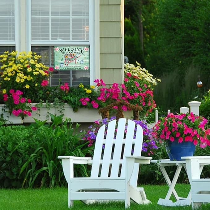 Gardening Gifts Vintage Garden Signs for Outside Gardener Gifts Women Welcome to My Garden Tin Sign for Home Greenhouse Living Room Bedroom Yard Cottage Outdoor Decor 12 X 8 Inch