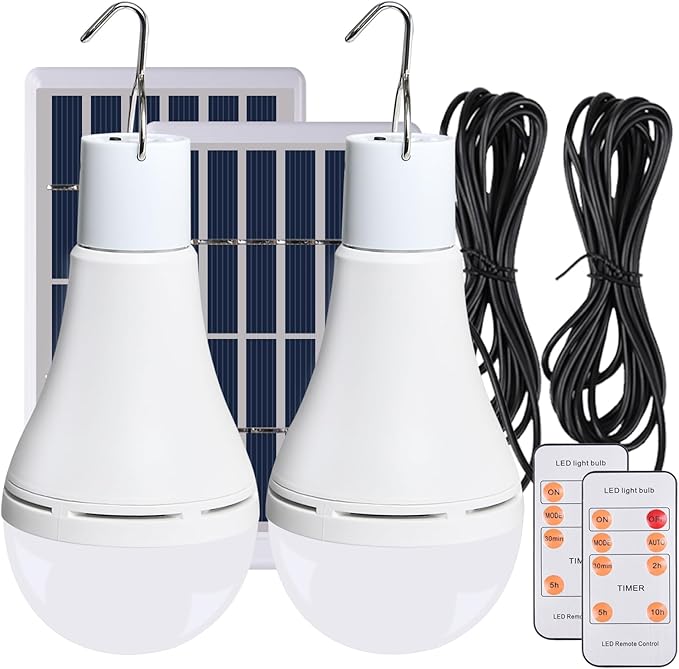 Chicken Coop Light with Timer, Rechargeable Solar Light Bulbs for Indoor Home, Chicken Coop, Outdoor Camping Lamps for Tent, LED Solar Lights for Shed Night, Emergency Power Outage, Outside
