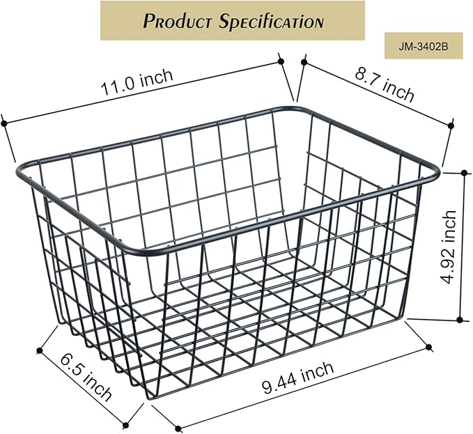 Wire Kitchen Storage Basket 4 Packs,Perfect Pantry Organization Accessories Basket,Laundry Baskets,Countertop Organization,Suitable for Kitchen,Bathroom,Bedroom,Tabletop,Stackable,Black