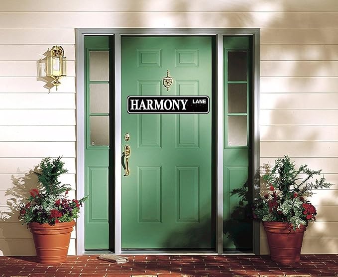 Harmony Lane Vintage Metal Sign - Rustic Street Name Decor, 16" x 4" Farmhouse Wall Art