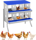 GarveeLife Chicken Nesting Box, 6 Compartments Nesting Box for Chickens, Two-Tier Galvanized Steel Chicken Egg Laying Box with Large Vented Holes Wall Mounting for Easy Egg Collection