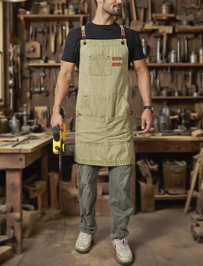 Denim Bbq Apron for Men Women with Pockets Adjustable Cross Back Chef Aprons for Kitchen Cooking Grilling Working