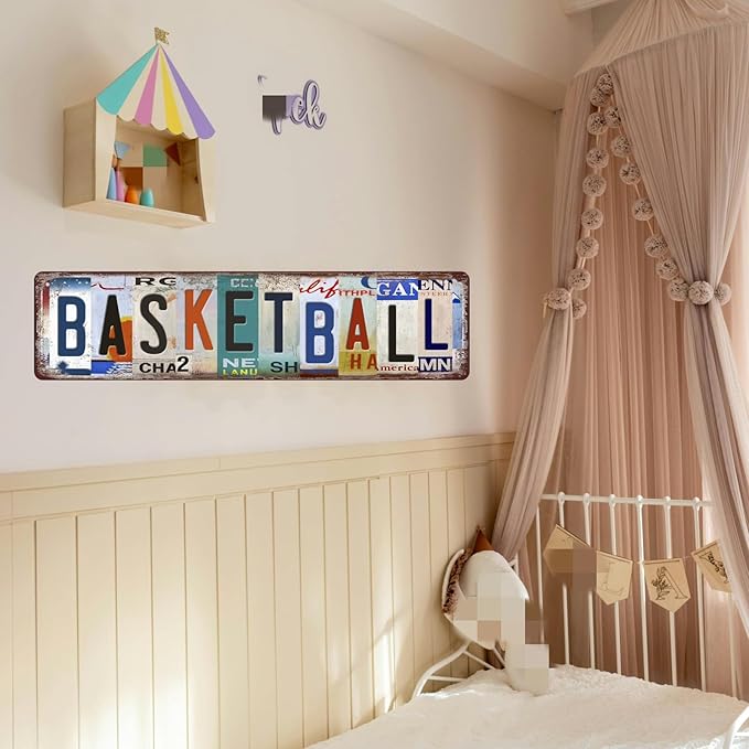 Basketball Metal Sign Basketball Decor Basketball Gifts For Boys Bedroom Basketball Poster For Boys Room Wall Decorations Vintage Sport Metal Tin Signs Basketball Street Signs 4x16 Inch