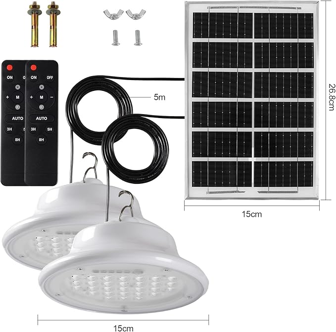 Solar Shed Pendant Light Auto Dusk to Dawn Solar Light Day and Night Indoor and Outdoor with Remote Control for Barn, Garden, Yard, Gazebo,Patio,Tent,Chicken Coop, Cattle Pen, Pigsty(2 Lamps)