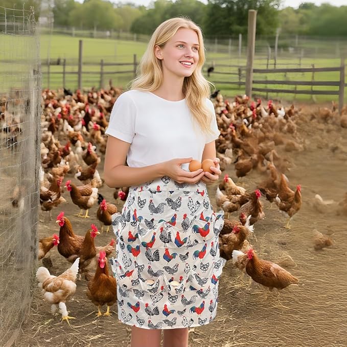 Egg Apron, Egg Collecting Apron with 12 Pockets for Fresh Eggs - Gathering Eggs from Chickens, Ducks, and Geese