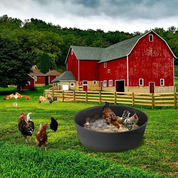 Chicken Dust Bath Tub, Adjustable 25'' Chicken Dust Bath Contain Bottomless Design, Dust Bath for Chickens, Ducks, Turkeys, Quails for Farms, Chicken Coops (Black)