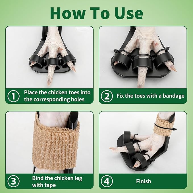 4 Size Chicken Leg Splints with Toe Separator, Durable and Unbreakable PETG Material for Broken Leg Bumblefoot Curled Toes, Reinforced Poultry Leg Brace for Hens Chicks Ducks