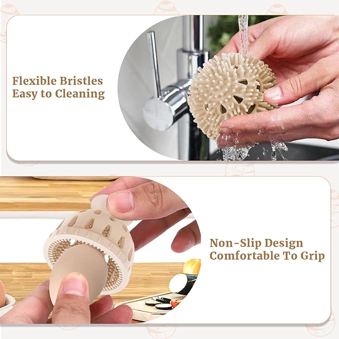Silicone Egg Cleaning Brush, Egg Scrubber for Fresh Eggs, Reusable Egg Cleaner, Spinning Egg Washer, Cleaning Tools for Duck Egg Goose Egg, Multipurpose Scrubber Tool for Potatoes Vegetables Fruits