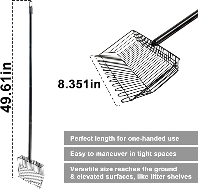 Chicken Poop Scooper & Rake 2-in-1, Stainless Steel Scooper with Adjustable Handle, Litter Scooper Sand Sifting Shovel for Chicken Poop & Pet Waste Cleaning