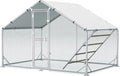 Large Metal Chicken Coop, 10x6.5x6.5FT Chicken Runs for Yard with Cover and Roosting Perch, Split Doors Walk in Chicken Coop