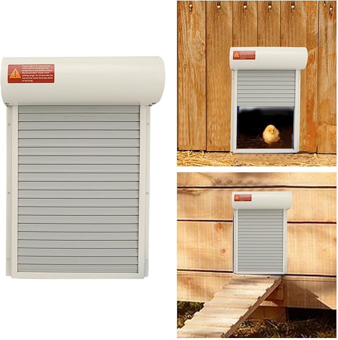 Automatic Chicken Coop Door, Solar Powered Metal Door with Timer Electric Chicken Coop Opener for Chickens Ducks Geese (White)