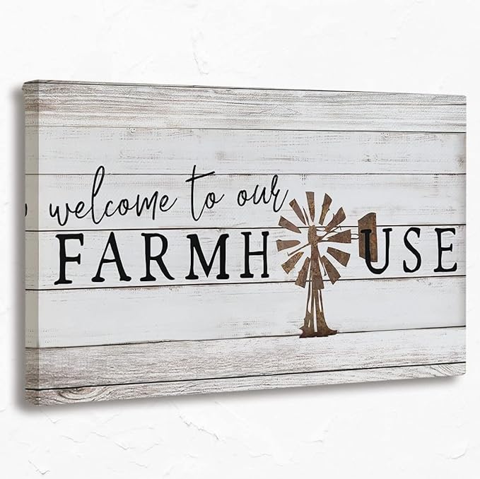 Tizzer Welcome To Our Farmhouse Sign Canvas Wall Art Prints,Windmill Wood Texture Paintings Prints,11x14 inches Artwork for Farm Themed Decor Farmhouse Outdoor Porch Living Room Home