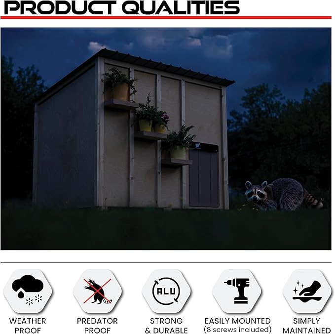 RUN-CHICKEN Door Giant – Large Automatic Poultry Coop Door for Ducks & Turkeys, Not for Chickens, Battery Powered/Solar Compatible, Heavy-Duty Aluminum, Predator Proof, Easy Install (Gray)