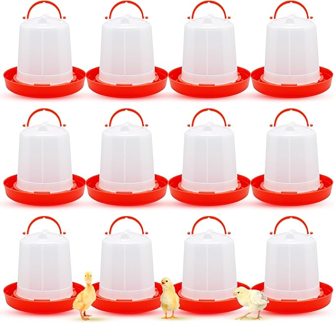 12 Pack Small Chicken Feeder and 1.5L Baby Chicken Waterer Set Bulk Chick Feeder Chick Drinker for Poultry Ducks Goose Quail Pigeons(Watering)
