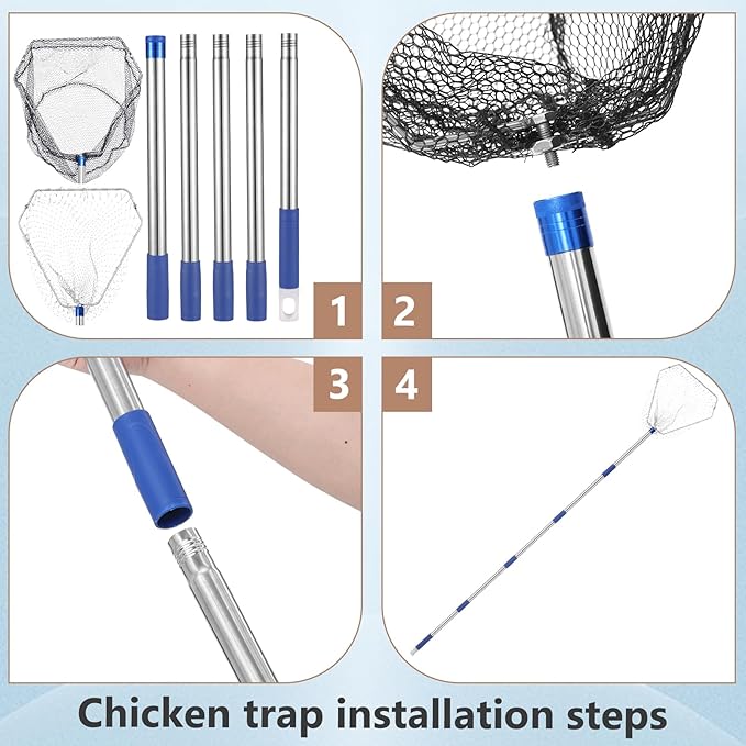 Chicken Catching Net 2 Pcs,Adjustable from 29-74 inches Chicken Net, Suitable for Catching Outdoor Animals Such as Chickens, Ducks, Fishnet,Geese,Birds (2 Nets, 1 Pole Included)