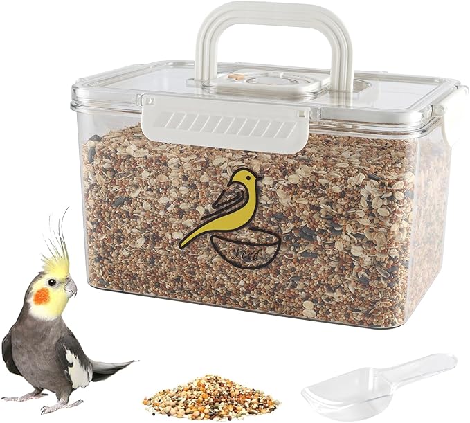 Large Capacity Bird Seed Storage Container,131 oz Airtight Pet Food Storage Containers with Scoop,Bird Food Container with Handle for Wild Bird Feeders Birds Parakeets Finches Food Mealworms Storage